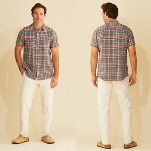 Pendleton Mens Dawson Linen Shirt L Plaid Button Up Short Sleeve Classic Preppy